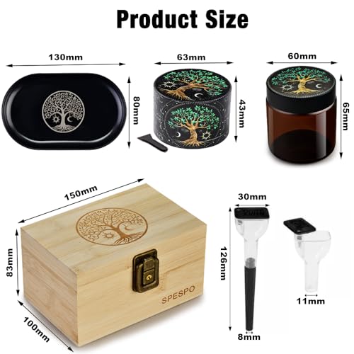 Grinder Set, Includes 2.5 inch Herb Grinder, Rolling Tray, Storage Jar&Rolling Stick, Lockable Bamboo Box Gift Set for Men Women Tree Set