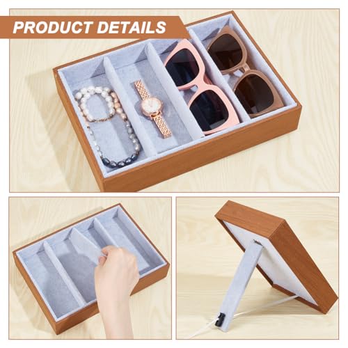 NBEADS 4 Slot Sunglasses Organizer Display, 86.61x7.17x9.84 Inch Rectangle Covered with Velvet Glasses Organizer Case Sunglasses Display Holder Sunglasses Display Box for Sunglasses Storage, Camel