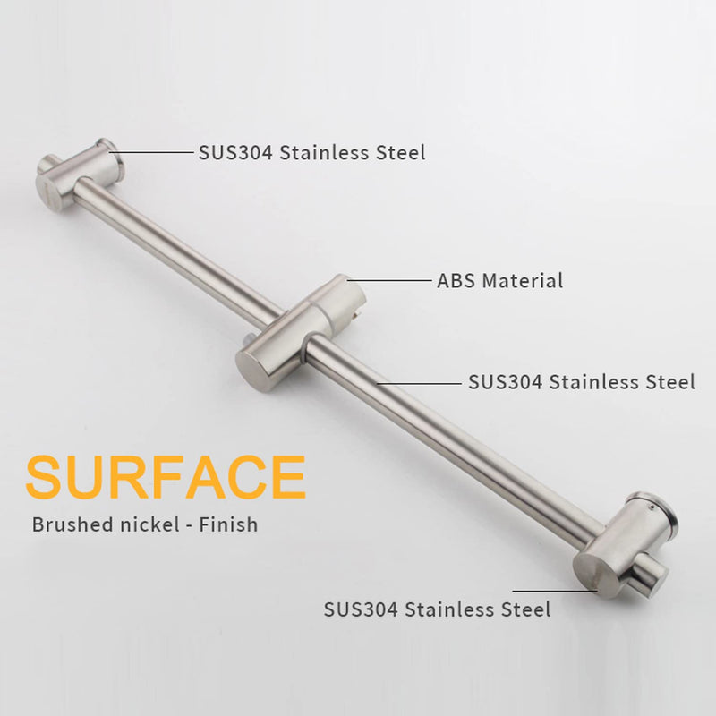 24 Inch Shower Slide Bar, Adjustable Shower Bar For Handheld Shower Wall Mount, Brushed Nickel Stainless Shower Head Slide Bar