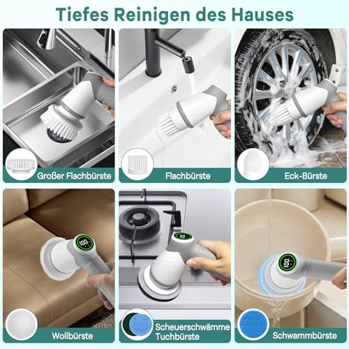 Electric Cleaning Brush, Cordless Spin Scrubber with 6 Brush Heads, 2 Modes Cleaning Brush for Household, Multifunctional Brush, Perfect for Deep Cleaning of Tiles, Kitchen, Grill, Glass