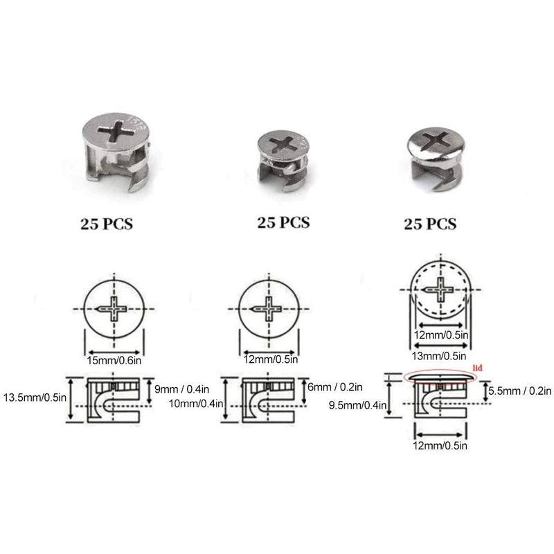 [Australia - AusPower] - 75pcs Cam Lock Fittings Cam Nut Furniture Eccentric Wheel Nut Set 3-in-1 Connector Fastener, Screws 