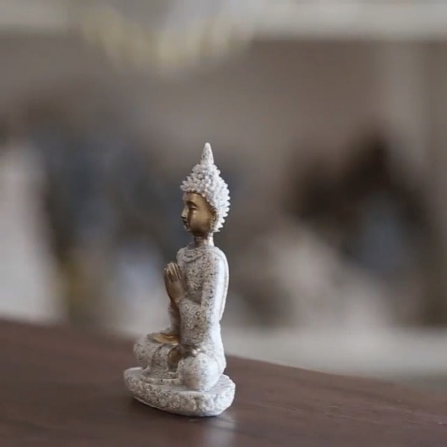 AUNMAS 3in Hand-Carved Sandstone Buddha Statue, Meditation