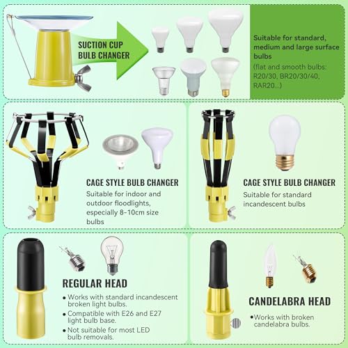 Dreyoo yellow 4-piece light bulb changer set with suction cup and cage changer tools