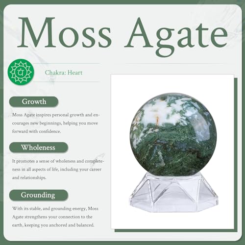 Sportmusies Natural Moss Agate Ball with Acrylic Stand, 2.4-2.75 inches 2.4 - 2.75 inches