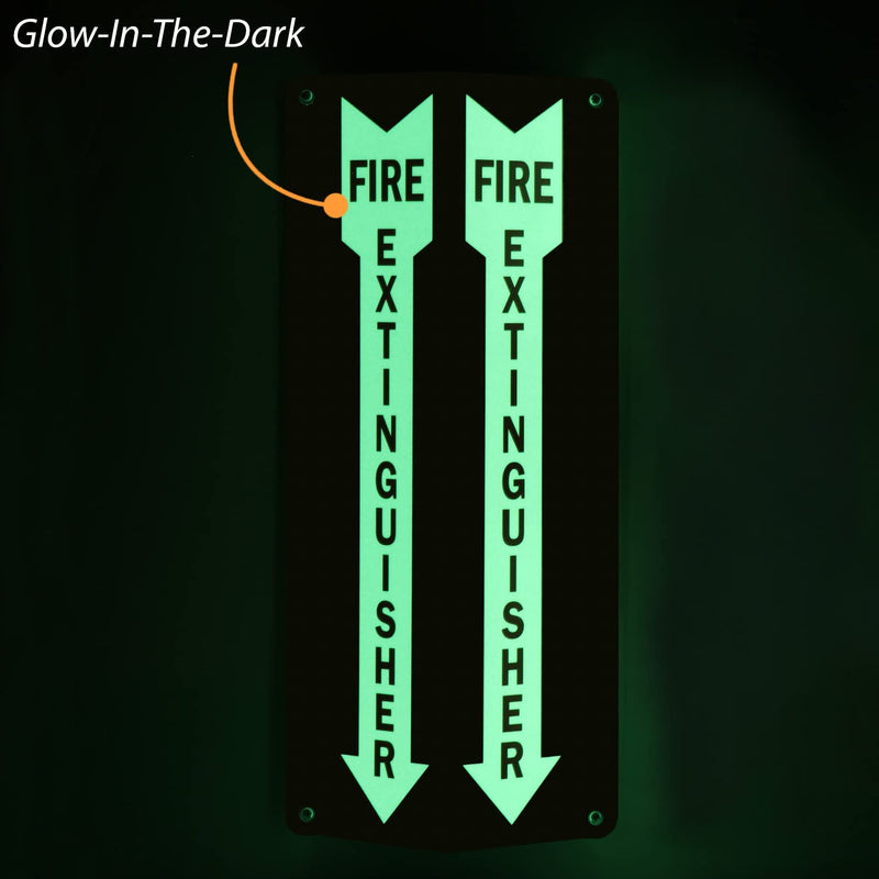 SmartSign "Fire Extinguisher" Two-Sided V-Shaped Projecting Sign with Down Arrow, 18 x 4 inch, 120 mil Thick Glow-In-The-Dark Polished Acrylic, Photoluminescent #2. Glow-in-the-Dark Red Acrylic