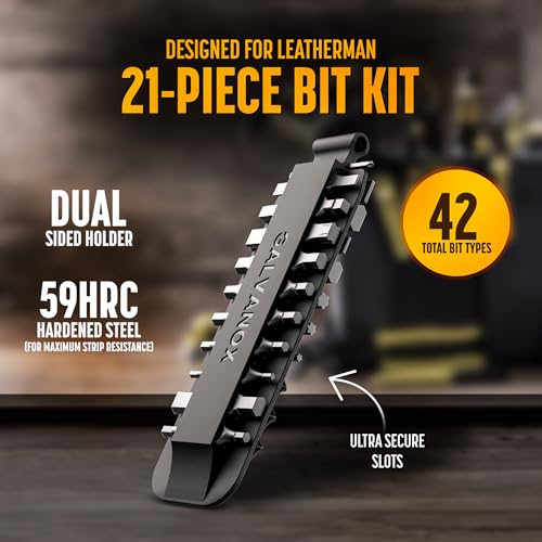 Galvanox 42 Tools Flat Bit-Kit Designed for Leatherman Multi-Tool Screwdrivers, [59-HRC] Industrial-Grade Hardened S2 Impact Steel, Set Includes Double-Sided Sheath Holder (Black)