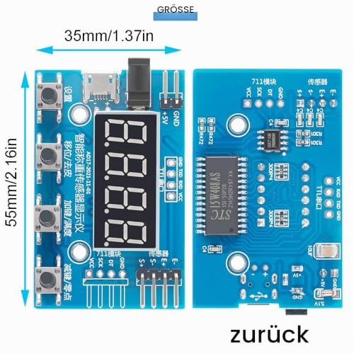 HX711 Digital Load Cell Module A/D Module Weight Pressure Sensor Display 24 Bit Weighing Device Electronic Scale Display Meter with Micro USB Cable Without stand