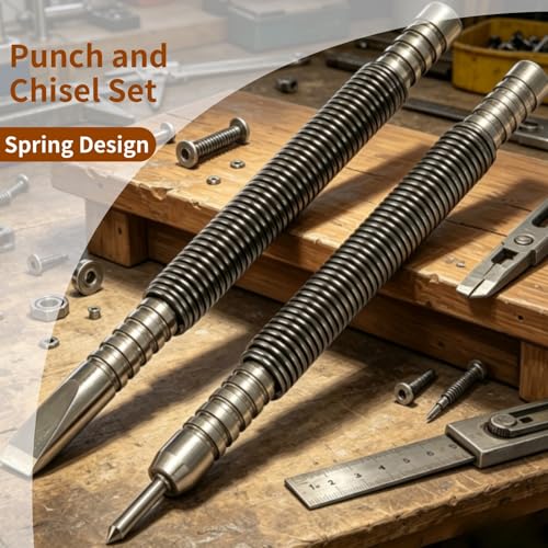 Cyrank 2-piece pin punch set with hammerless cold chisel and hinge pin punch for door pin removal