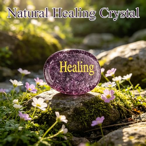 Pocket Hug Crystal Gifts, Amethyst Healing Crystals for Mindfulness, Thumb Stone Positive Affirmation Gifts for Women Men Friends, Good Luck Stone with Card