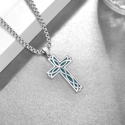 Cross Necklace for Men S925 Sterling Silver Turquoise Cross Pendant Necklace Religious Jewelry Gifts for Men Women