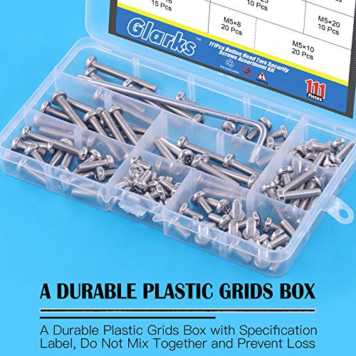 Glarks M5 304 stainless steel pan head Torx security screw assortment set with T25 wrench