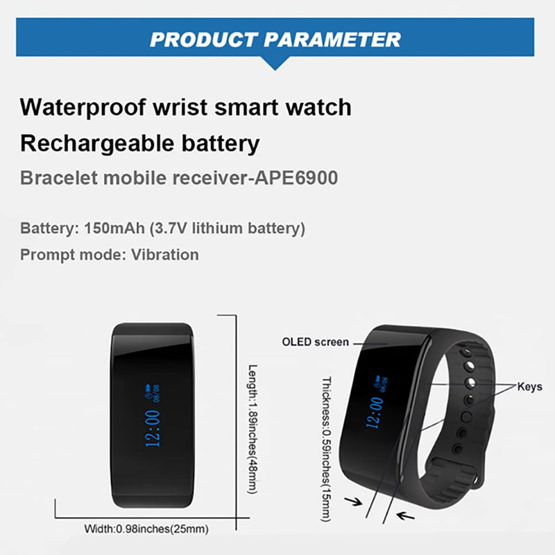 SINGCALL Wireless Calling System Wireless Pager Calling System, Restaurant Paging Systems,Rechargeable Waterproof Watch Receiver APE6900