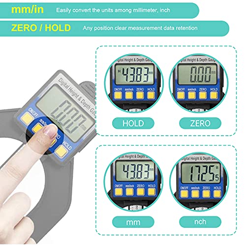RUIZHI Digital Depth Gauge Altimeter 0-85 mm Profile Depth Gauge LCD Display Digital Caliper for Woodworking, Mechanical Engineering with Magnets