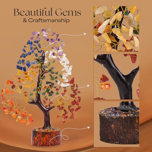 Seven Chakra Gemstone Tree with Chakra Pyramids, Crystal Tree, Fake Plants Home Decor, Crystals, Birthday gifts for women, Office Desk Accessories, Crystals and Healing Stones, Room Decor, Gift 10-12" Seven Chakra C12