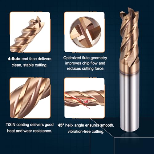 Workkyma 11/32 inch carbide square nose end mill, 4 flute, 3/8 inch shank; 7/8 inch cutting length