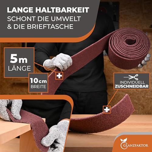 Sanding Fleece Roll 5 mx 100 mm Grain 240 - Versatile Sanding Fleece Metal, Wood, Varnish, Stainless Steel - Ideal Sanding Pad, Sanding Sponge for Professional Applications 5 m P240