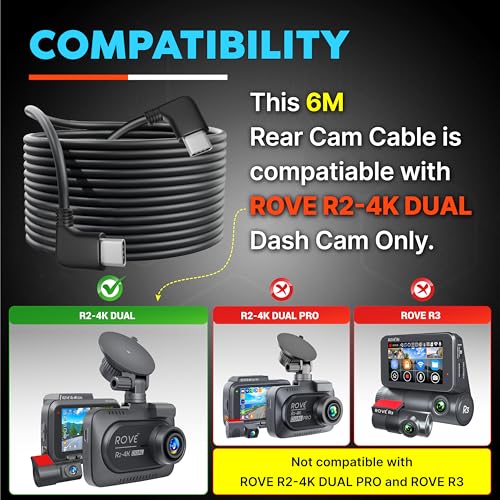 ROVE Ultimate 6M Rear Camera Cable for R2-4K Dual Dash Cam Only