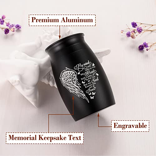 Small Urns for Human Ashes Aluminum Mini Urn for Ashes Wing Small Cremation Urn Memorial Keepsake Ash Holder-My Mind Non Custom-My mind still talks to You