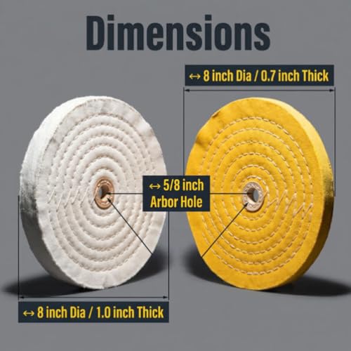 JUNLIXN 8-inch extra-thick cotton buffing wheels, yellow and white, with 5/8-inch arbor holes