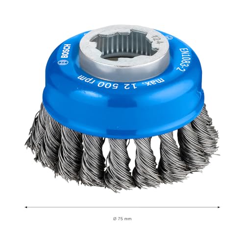 Bosch Professional 1 x Braided Cup Brush Heavy (for Metal, X-LOCK, Diameter 75 mm, Wire Thickness 0.5 mm, for Diameter 125 mm, Accessories Angle Grinder) 0.50 mm