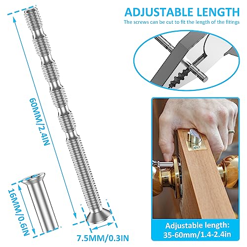 50 set M4 door handle bolts and screws, carbon steel male-to-female connecting sleeves for 35–60mm thick doors