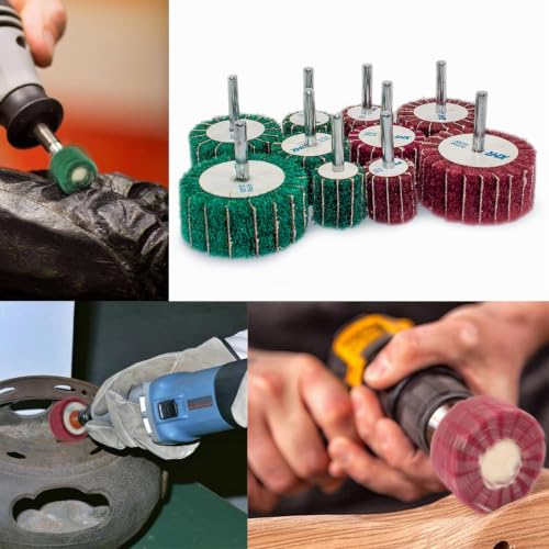 FEIHU 10 Piece Sanding Mop Set/Flap Sander/Flap Sander, Fleece Abrasive Polishing Discs, Polishing of Metal, Wood, Stainless Steel, Shaft Diameter: 6 mm
