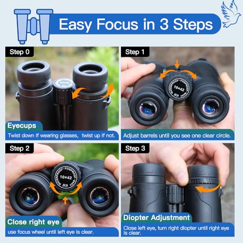 10x42 Binoculars for Adults, Waterproof, HD High-Powered