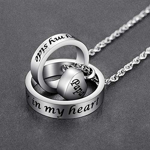 XIUDA Urn Necklace for Ashes No Longer by My Side, Forever in My Heart Carved Locket Cremated Ashes Necklace Silver-Papa