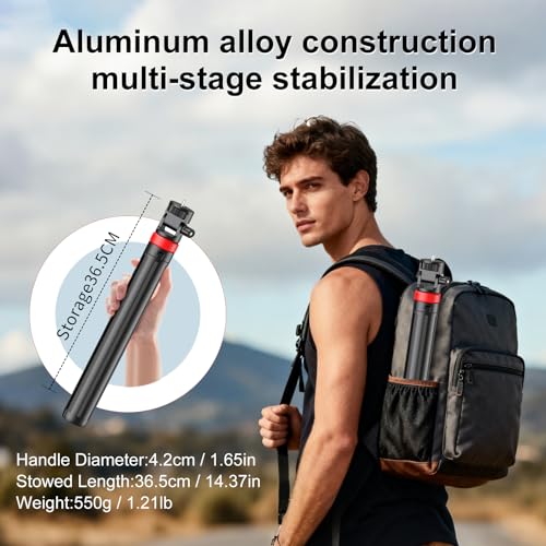 NWV 6-Section Extendable Tripod Stand with 1/4" Screw, Aluminum Alloy Camera Tripod with 180° Rotation, Foldable Phone Tripod for Live Stream, Vlogging, Photography, Max Height 210cm