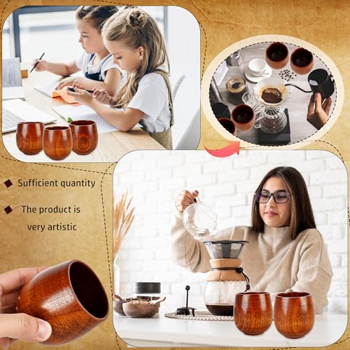 12 Pcs Wooden Cup Bulk Coffee Mug Natural Solid Wood Tea Water Cup Japanese Teacup for Wine Beer Hot Drinks Water Milk Mug Cup Top Grade, 6 oz