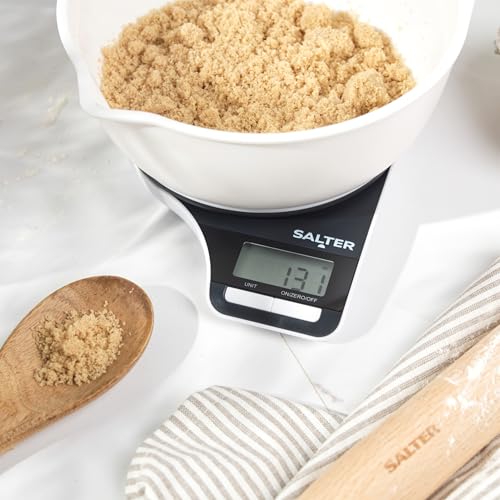 Salter Digital Measuring Jug Kitchen Scale - Electronic Food Scale with 1.25L Bowl, Add & Weigh Wet & Dry Ingredients, Easy Pour Spout, 5kg/11lbs Capacity, Easy Read LCD Display, Includes Battery Back