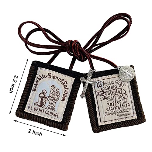 Scapulars Catholic, Brown Scapular Of Our Lady Of Mount Carmel, Escapularios Catolicos Scapular Catholic Necklaces Gift For Women Man With St Benedict Medal Crucifix Mexican Decoration 1 Pack