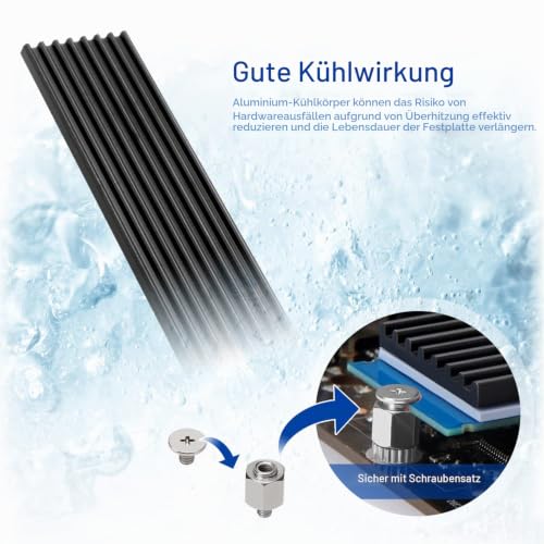 4 Pack M.2 SSD Heatsink VooGenzek Aluminum Heatsink with M.2 SSD Screws and Heat Conductive Silicone Pads for M.2 Heatsink Laptops and Desktops, 70x22x3mm, Black Black - 70X22X3 mm