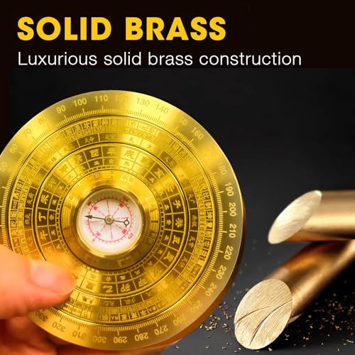 Feng Shui Golden Compass, Solid Brass Bagua Feng Shui Luo Pan for Home Office Decoration, Rotatable Good Luck Minis Chinese Auspicious Amulet, Traditional Fengshui Compass Ornament Glod-B