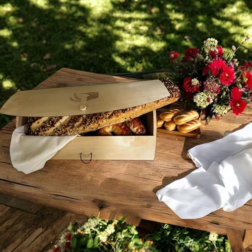 Large Birch Wood Bread Box 15″ | Natural Bread Storage Bin for Kitchen Countertop, Eco-Friendly Loaf Keeper | No Assembly Needed| Lightweight & Portable for Picnic, Camping & Travel