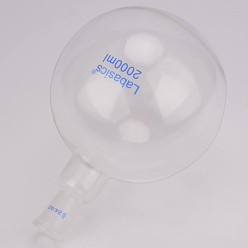 Labasics Glass 2000ml Single Neck One Neck Round Bottom Flask RBF, with 24/40 Standard Taper Outer Joint (2000ml) 2000 ml