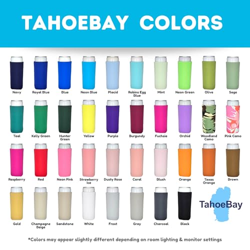 Black TahoeBay Slim Neoprene can cooler sleeves in a 50-pack, insulated drink insulators for keeping beverages cold.