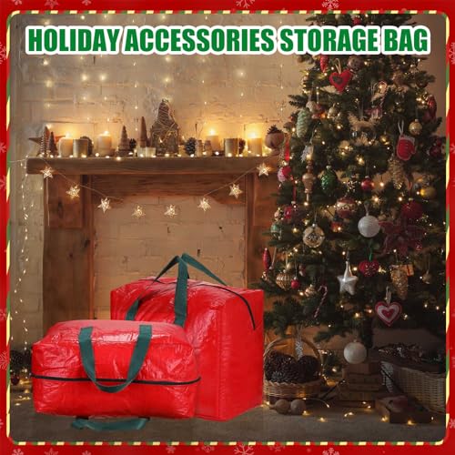 Xuniea 4 Pcs 18 Inch Ornament Storage Bags Handles Zipper Holiday,Red Red