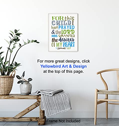For This Child We Have Prayed - Religious Little Boys Room Decor - Toddler Boy Nursery Wall Decor - Baby Boy Christian Wall Art - Bible Verses Gift - Scripture Decoration