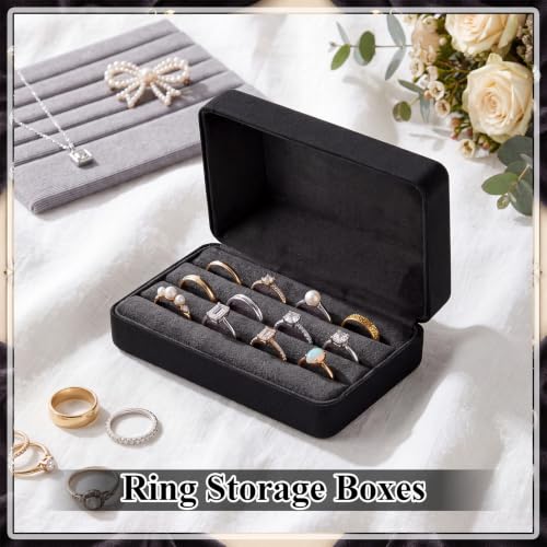 Nosiny 4 Pcs Black Velvet Jewelry Ring Storage Box for Multiple Rings