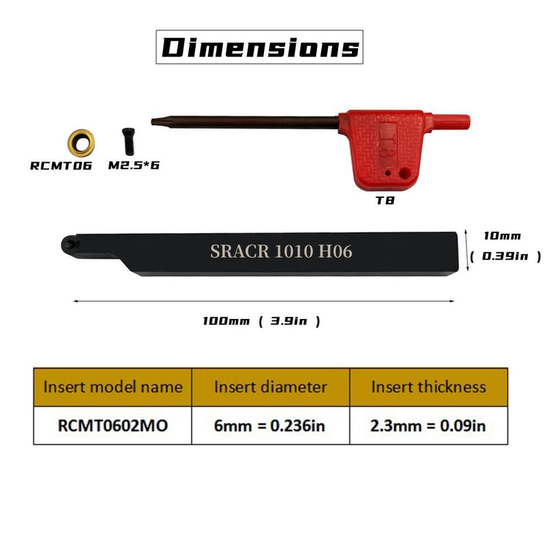 [Australia - AusPower] - 3/8” SRACR1010H06 + R3 Yellow Lathe Turning Holders 90 Degrees Lathe Turning & Profiling Tool Holder for Round Carbide Inserts RCMT0602 Right Hand SRACR1010H06+10psc R3 Yellow 