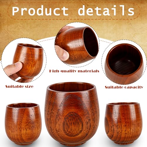 12 Pcs Wooden Cup Bulk Coffee Mug Natural Solid Wood Tea Water Cup Japanese Teacup for Wine Beer Hot Drinks Water Milk Mug Cup Top Grade, 6 oz