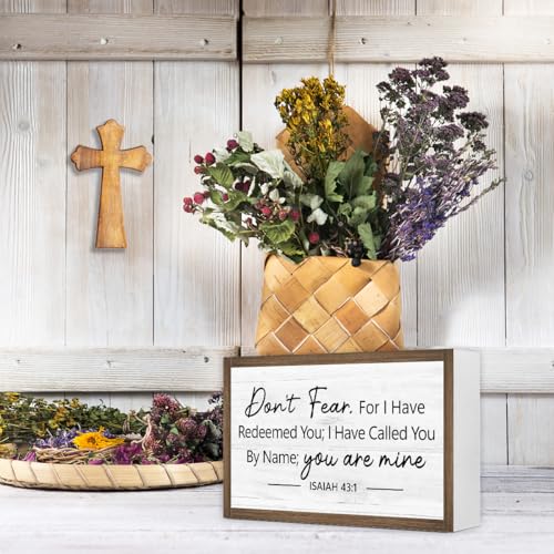 Don't Fear Isaiah 43:1 Bible Verse Wooden Box Sign Desk Decor,Rustic Scripture Wood Block Plaque Sign for Christian Farmhouse Home Office Shelf Tabletop Wall Decor