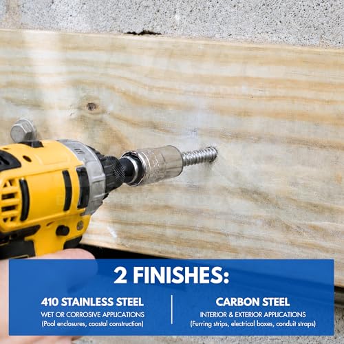 SURGE BUILDING PRODUCTS 1/4 x 1-1/4 inch hex 410 stainless steel concrete screws with bit, box of 100