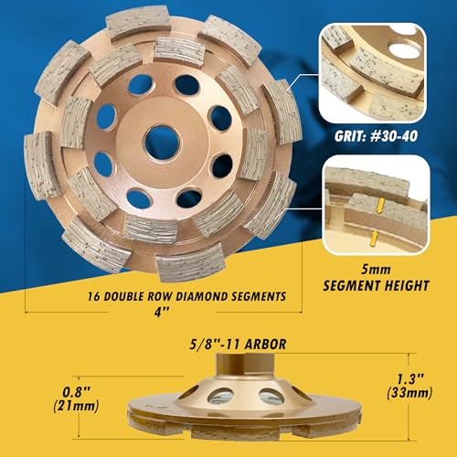 4" Diamond Grinding Wheel for Concrete 16 Dbl Row Segments 5/8"-11 4" - 16 Segs Premium Double Row - 5/8"-11 Arbor