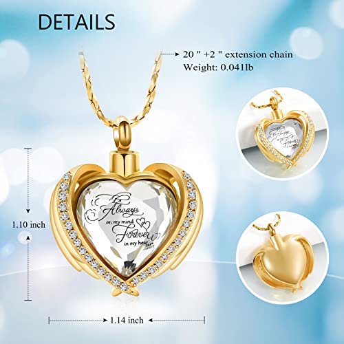 Imrsanl 2 pcs Cremation Jewelry for Ashes Heart Urn Necklace Pendants Ashes for Women Men Family Keepsake Memorial Angel Wing Pendant for Loved Ones