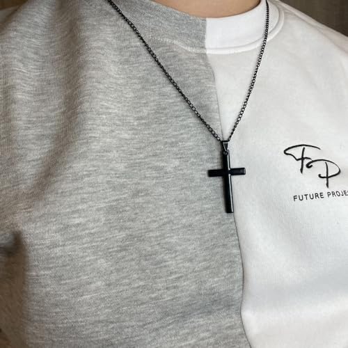 Men Stainless Steel Black Large Cross Pendant Crucifix Religious Fashion Necklace Birthday Party Easter