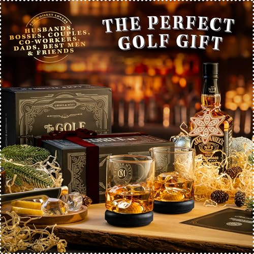 Golf Whiskey Glass Set | Golf Ball Shot Glasses | 12 oz Whiskey Glasses | Gifts for Golfers | Cool Stuff for Golfers | Birthday Gifts for Men and Women | Uncle Gift | Whiskey Presents for Golfer Black