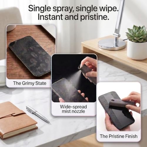 Screen Cleaner Kit with Spray & Microfiber Cloth, Alcohol Ammonia Free Portable Lipstick Size Mist Cleaner for iPhone iPad Laptop Computer Car Touch Screens, Streak Free Removes Fingerprints Oil