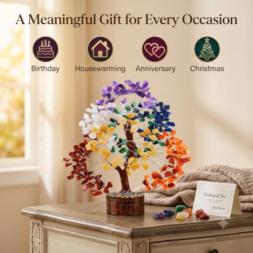 ANAYA AGATE 7 Chakra Crystal Tree of Life, Healing Stone Gemstones 300 Beads | Positive Energy Birthday Gifts for Women, Mom, Sister & Friends Feng Shui Money Tree Reiki Meditation Home Office Decor